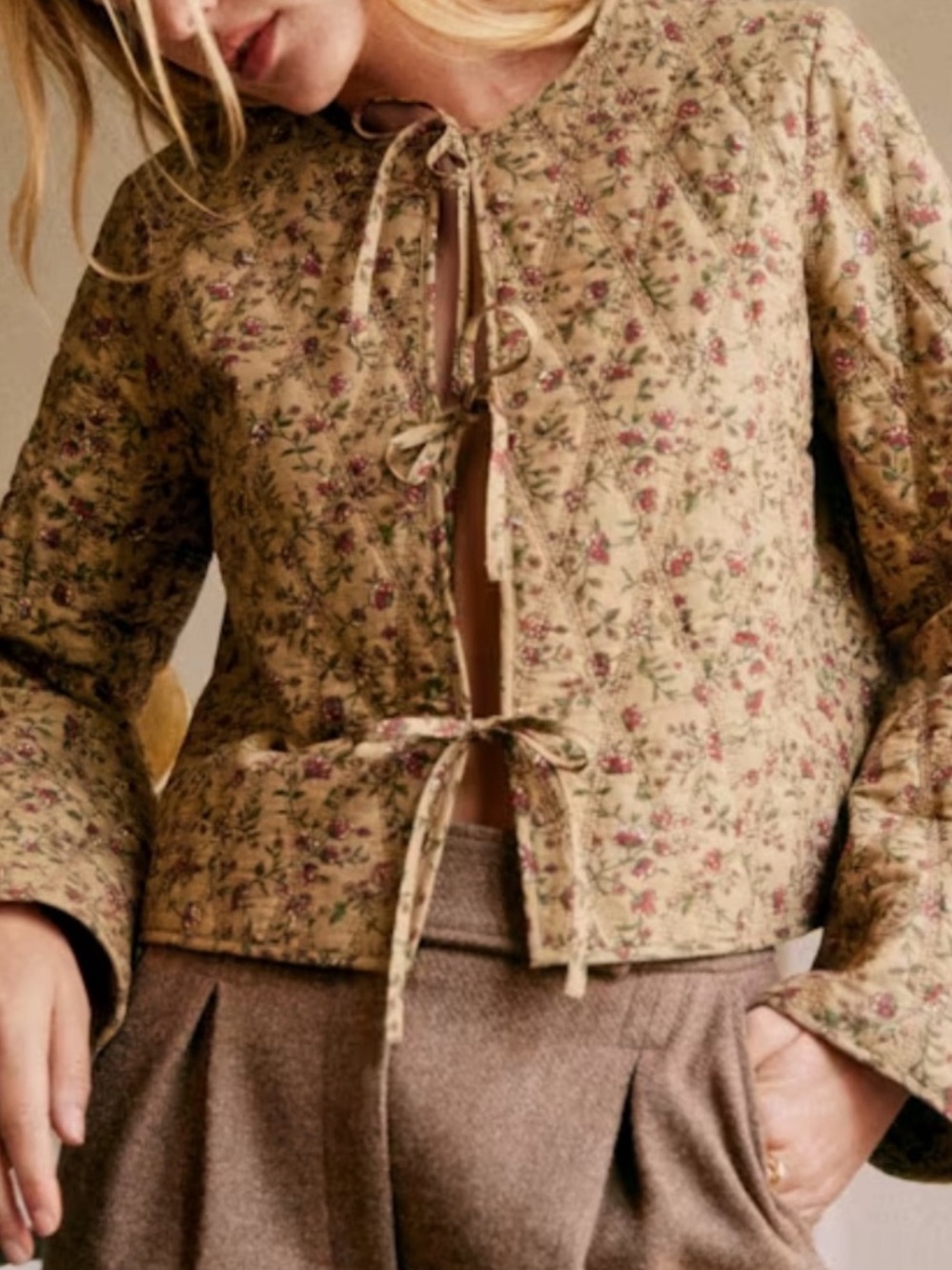 Sezane Paoline Quilted Jacket in Miranda Beige Print
